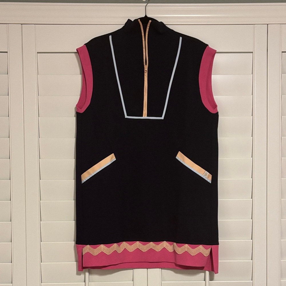Simply Southern Navy blue dress with Pink and Peach Details